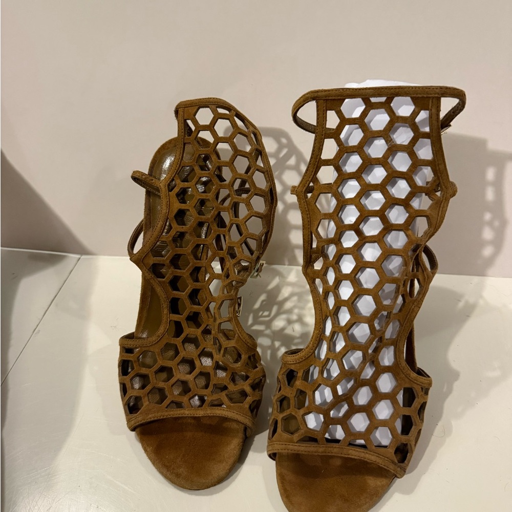 Tamera Mellon Brown Honeycomb Sandals